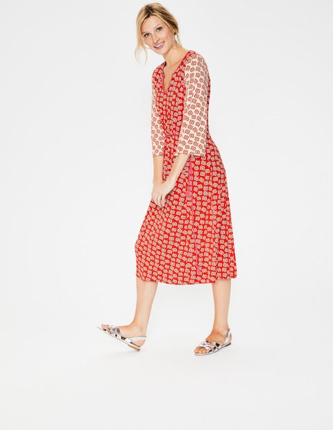 Robe Midi Bella En Jersey - Motif Falling Petal rouge vif Robe Midi Bella En Jersey - Motif Falling Petal rouge vif