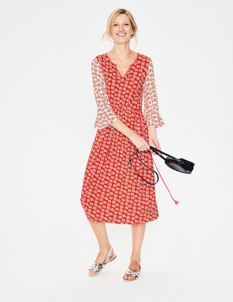 Robe Midi Bella En Jersey - Motif Falling Petal rouge vif Robe Midi Bella En Jersey - Motif Falling Petal rouge vif