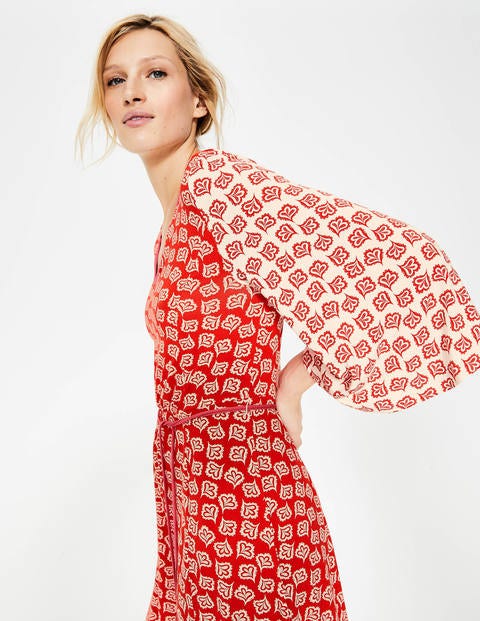 Robe Midi Bella En Jersey - Motif Falling Petal rouge vif Robe Midi Bella En Jersey - Motif Falling Petal rouge vif