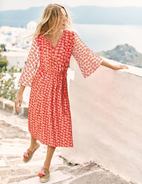 Robe Midi Bella En Jersey - Motif Falling Petal rouge vif Robe Midi Bella En Jersey - Motif Falling Petal rouge vif