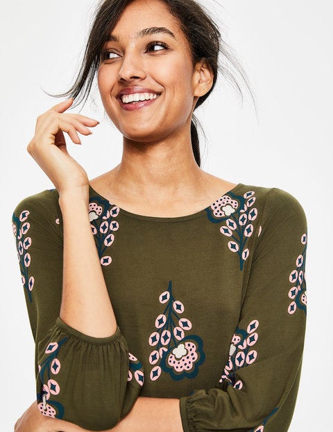 Lucie Jersey Tunic - Khaki Island Sprig Lucie Jersey Tunic - Khaki Island Sprig