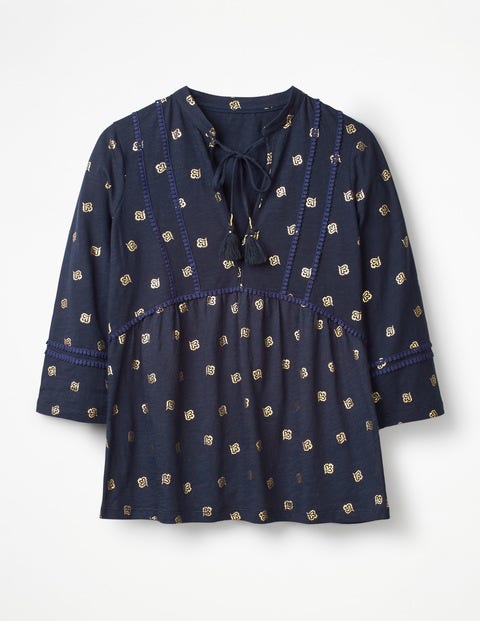 Gemma Jersey Top - Navy Petal Foil Print Gemma Jersey Top - Navy Petal Foil Print
