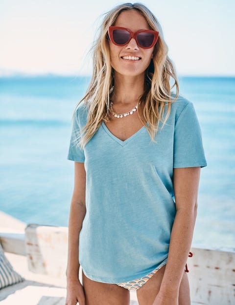 The Cotton V-Neck Tee - Heron Blue The Cotton V-Neck Tee - Heron Blue