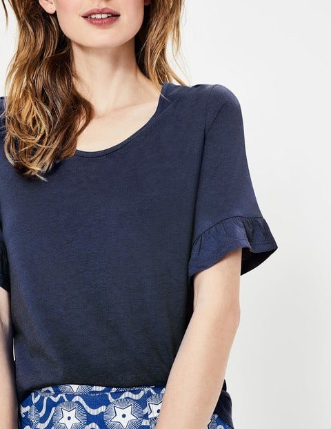 T-Shirt Ultra-Doux À Manches Volantées - Bleu marine T-Shirt Ultra-Doux À Manches Volantées - Bleu marine