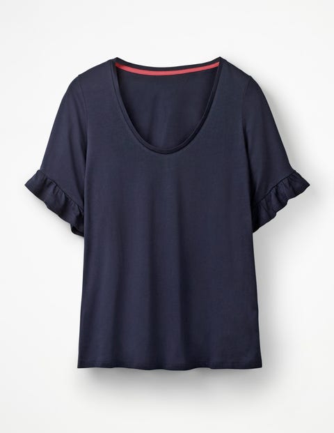 T-Shirt Ultra-Doux À Manches Volantées - Bleu marine T-Shirt Ultra-Doux À Manches Volantées - Bleu marine