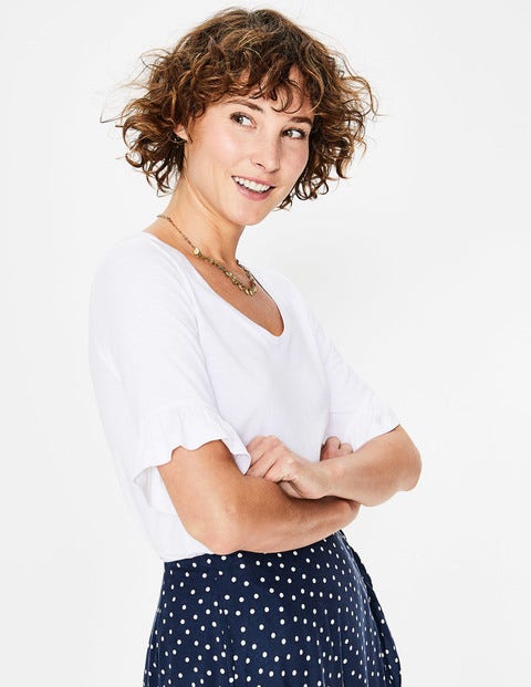 Supersoft Frilled Cuff Tee - White Supersoft Frilled Cuff Tee - White