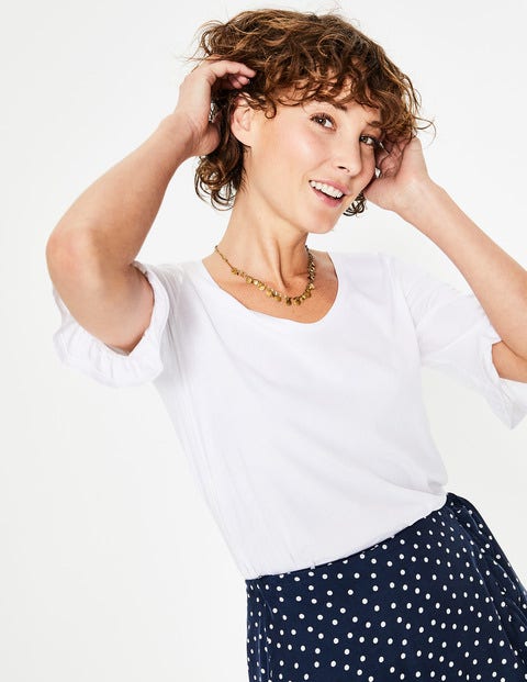 Supersoft Frilled Cuff Tee - White Supersoft Frilled Cuff Tee - White
