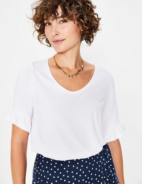 Supersoft Frilled Cuff Tee - White Supersoft Frilled Cuff Tee - White