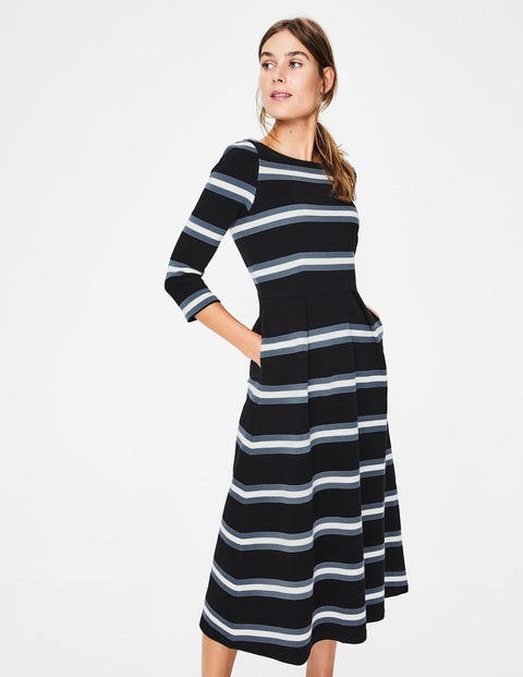 Alma Ottoman Midi Dress - Black/Ivory 