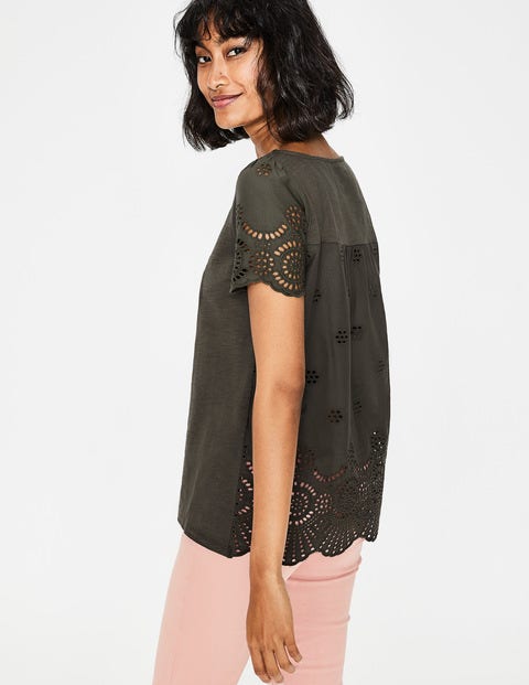 Isabella Broderie Back Top - Khaki Isabella Broderie Back Top - Khaki