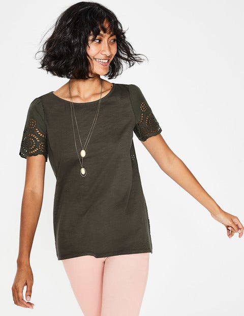 Isabella Broderie Back Top - Khaki Isabella Broderie Back Top - Khaki