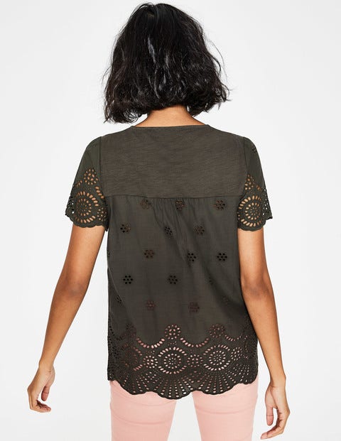 Isabella Broderie Back Top - Khaki Isabella Broderie Back Top - Khaki
