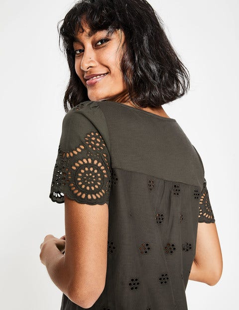 Isabella Broderie Back Top - Khaki Isabella Broderie Back Top - Khaki