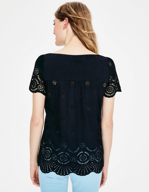 Isabella Broderie Back Top - Navy Isabella Broderie Back Top - Navy