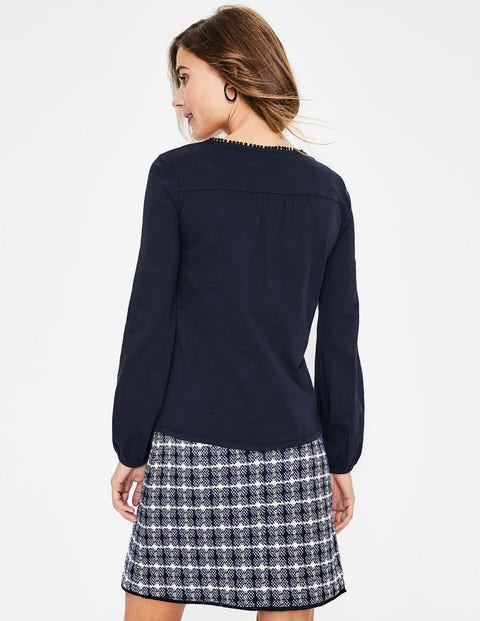 Haut Cleo En Jersey Et Broderie Anglaise - Bleu marine Haut Cleo En Jersey Et Broderie Anglaise - Bleu marine