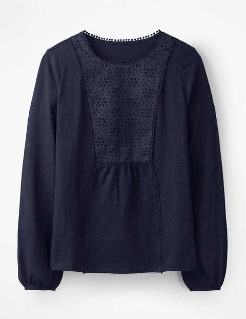 Haut Cleo En Jersey Et Broderie Anglaise - Bleu marine Haut Cleo En Jersey Et Broderie Anglaise - Bleu marine