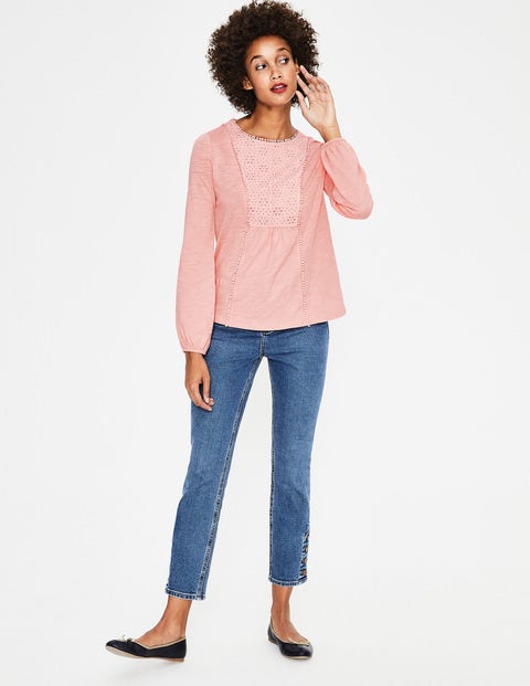 Cleo Broderie Jersey Top - Chalky Pink Cleo Broderie Jersey Top - Chalky Pink