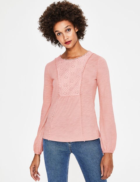 Cleo Broderie Jersey Top - Chalky Pink Cleo Broderie Jersey Top - Chalky Pink