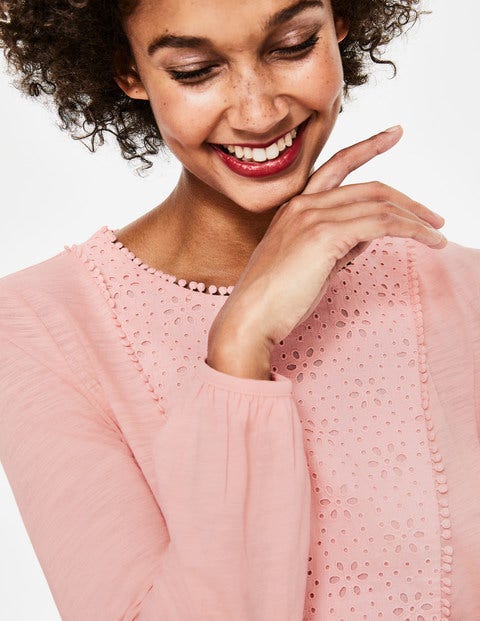 Cleo Broderie Jersey Top - Chalky Pink Cleo Broderie Jersey Top - Chalky Pink