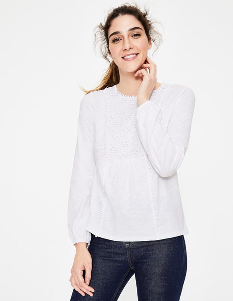 Cleo Broderie Jersey Top - White Cleo Broderie Jersey Top - White