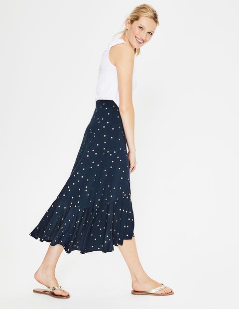 Fluted Hem Jersey Skirt - Navy Foil Spot Fluted Hem Jersey Skirt - Navy Foil Spot