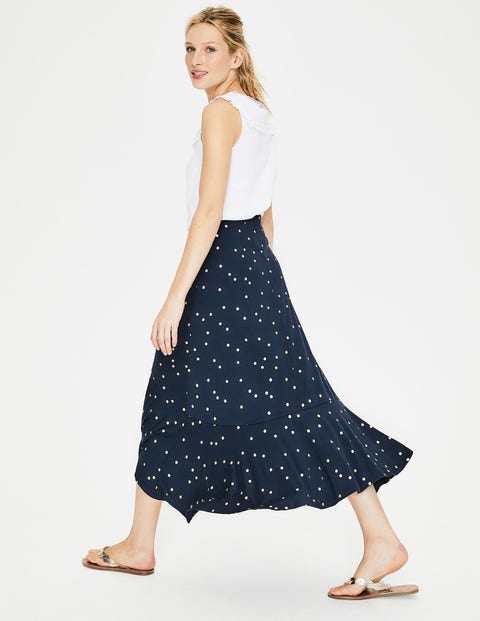 Fluted Hem Jersey Skirt - Navy Foil Spot Fluted Hem Jersey Skirt - Navy Foil Spot