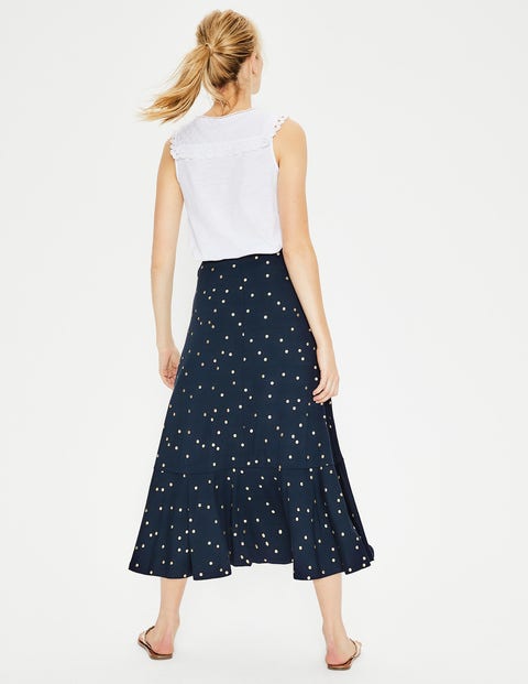 Fluted Hem Jersey Skirt - Navy Foil Spot Fluted Hem Jersey Skirt - Navy Foil Spot