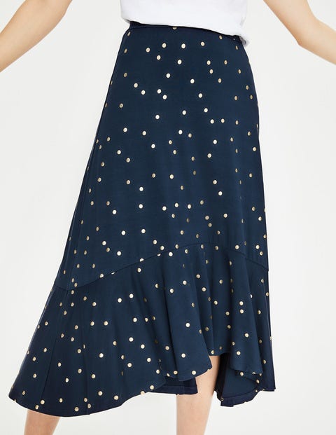 Fluted Hem Jersey Skirt - Navy Foil Spot Fluted Hem Jersey Skirt - Navy Foil Spot