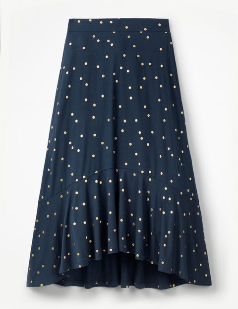Fluted Hem Jersey Skirt - Navy Foil Spot Fluted Hem Jersey Skirt - Navy Foil Spot