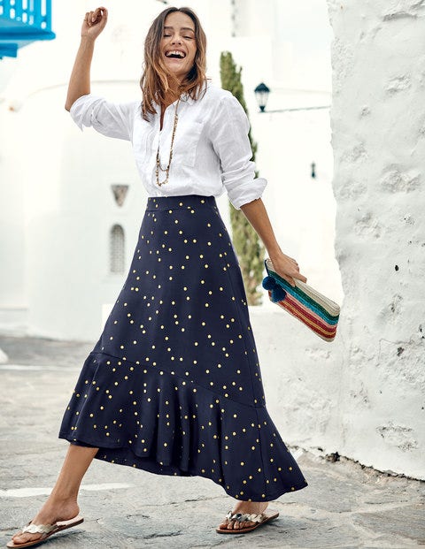 Fluted Hem Jersey Skirt - Navy Foil Spot Fluted Hem Jersey Skirt - Navy Foil Spot