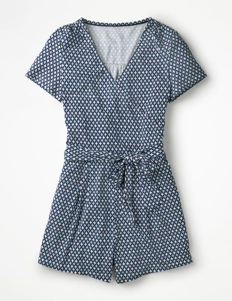 Caroline Jersey Playsuit - Heron Blue Diamond Lattice Caroline Jersey Playsuit - Heron Blue Diamond Lattice