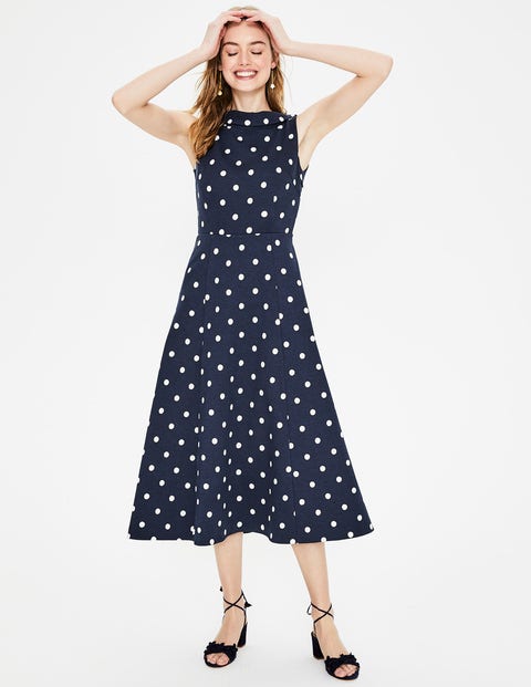 Aria Ponte-Midikleid - Navy, Getupft Aria Ponte-Midikleid - Navy, Getupft