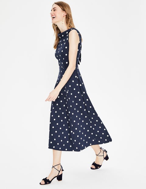 Aria Ponte-Midikleid - Navy, Getupft Aria Ponte-Midikleid - Navy, Getupft