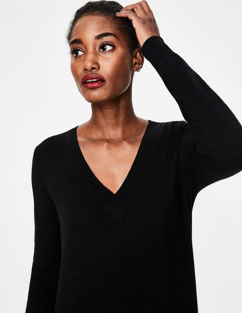 Lässiger Kaschmirpullover Mit V-Ausschnitt - Schwarz Lässiger Kaschmirpullover Mit V-Ausschnitt - Schwarz