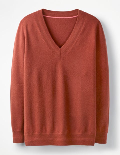 Cashmere Relaxed V-Neck Jumper - Conker Cashmere Relaxed V-Neck Jumper - Conker
