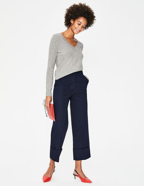Cashmere Relaxed V-Neck Jumper - Grey Melange Cashmere Relaxed V-Neck Jumper - Grey Melange