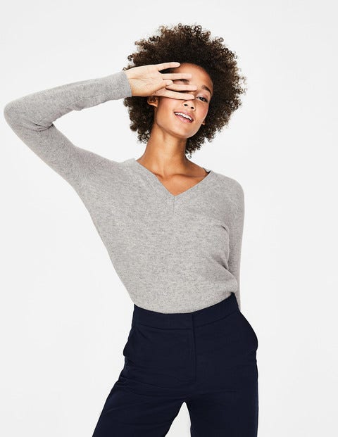 Cashmere Relaxed V-Neck Jumper - Grey Melange Cashmere Relaxed V-Neck Jumper - Grey Melange