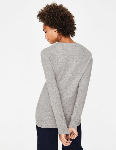 Cashmere Relaxed V-Neck Jumper - Grey Melange Cashmere Relaxed V-Neck Jumper - Grey Melange