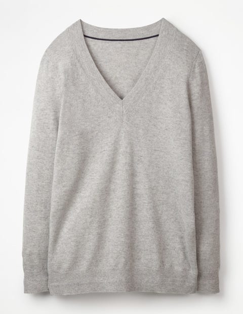 Cashmere Relaxed V-Neck Jumper - Grey Melange Cashmere Relaxed V-Neck Jumper - Grey Melange