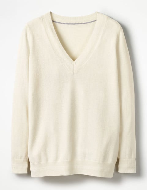Cashmere Relaxed V-Neck Jumper - Ivory Cashmere Relaxed V-Neck Jumper - Ivory