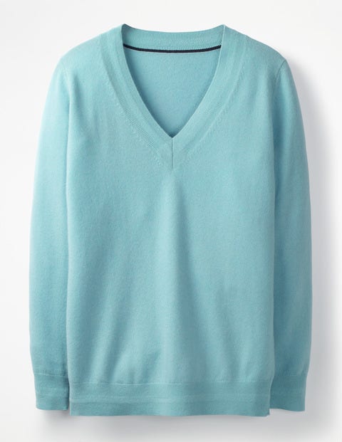 Cashmere Relaxed Vneck Sweater - Heron Blue Cashmere Relaxed Vneck Sweater - Heron Blue