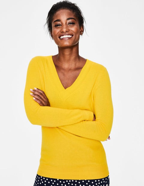 Cashmere Relaxed V-Neck Jumper - Happy Cashmere Relaxed V-Neck Jumper - Happy