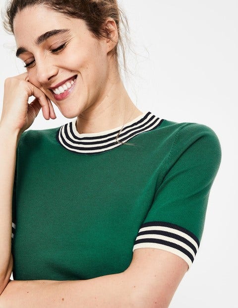 Colour Detail Knitted Tee - Forest Colour Detail Knitted Tee - Forest