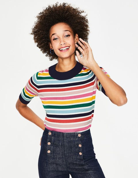 T-Shirt En Maille À Détail Coloré - Rayure multi T-Shirt En Maille À Détail Coloré - Rayure multi