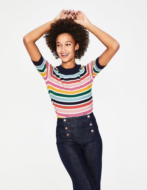 T-Shirt En Maille À Détail Coloré - Rayure multi T-Shirt En Maille À Détail Coloré - Rayure multi