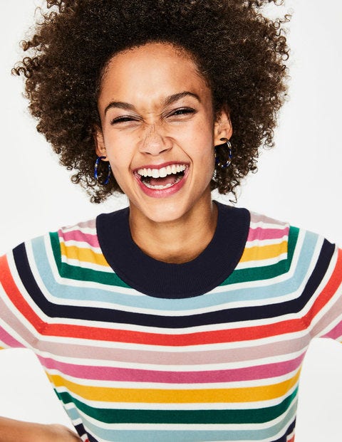 T-Shirt En Maille À Détail Coloré - Rayure multi T-Shirt En Maille À Détail Coloré - Rayure multi