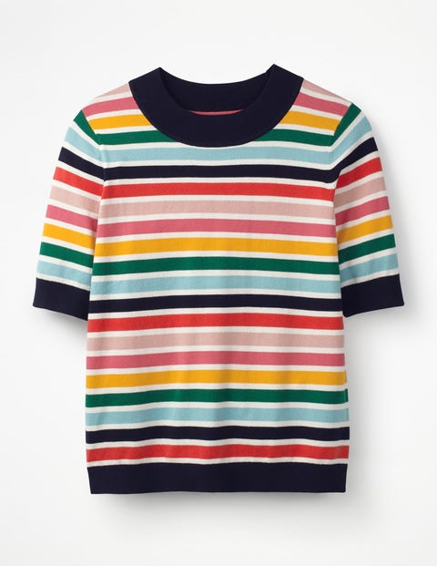 T-Shirt En Maille À Détail Coloré - Rayure multi T-Shirt En Maille À Détail Coloré - Rayure multi