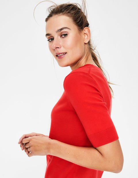 Colour Detail Knitted Tee - Red Pop Colour Detail Knitted Tee - Red Pop