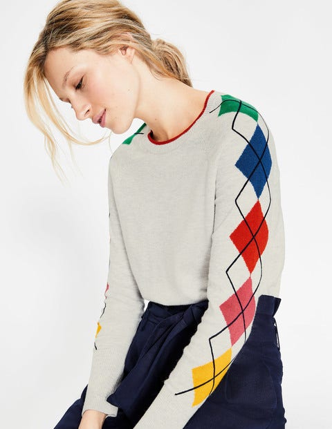 Penny Sweater - Silver Melange Argyle Penny Sweater - Silver Melange Argyle