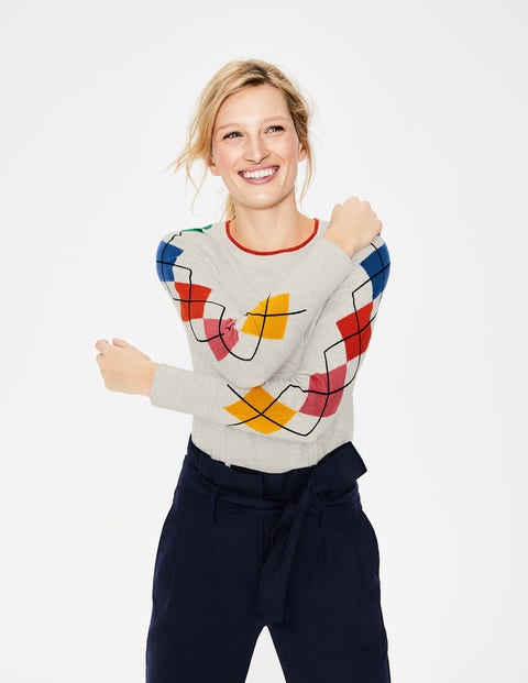 Penny Sweater - Silver Melange Argyle Penny Sweater - Silver Melange Argyle